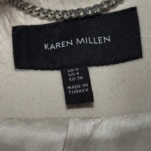 Karen Millen sz4 preowned no smoke home Cream Jacket w removable Faux Fur Collar - Picture 4 of 16